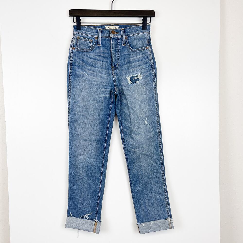 Madewell Size 23 High Rise Cuffed Straight Leg Boyfriend Jeans 25” Inseam Blue